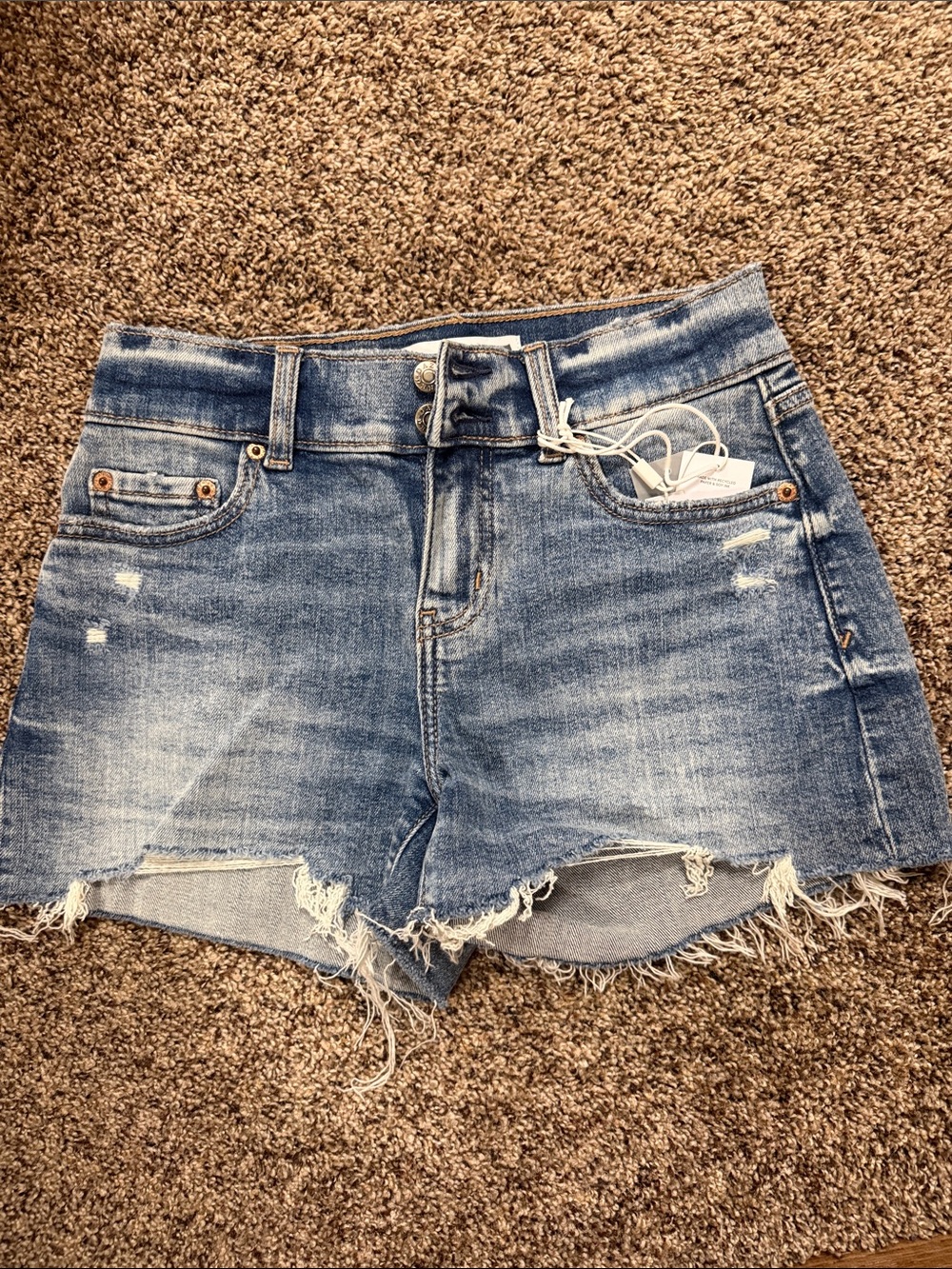 High-Rise Light Blue Distressed Denim Shorts for Women